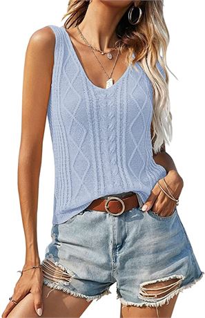 Women's V Neck Knit Tank Tops Casual Sleeveless Shirts Sweater Vest- S