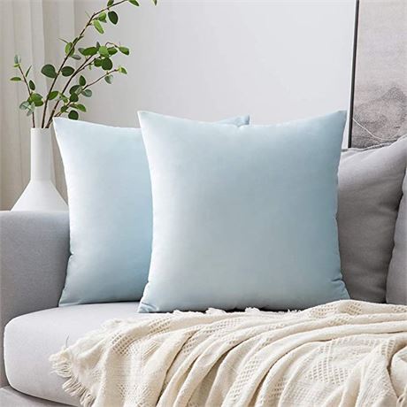 MIULEE Pack of 2 Velvet Pillow Covers - Baby Blue