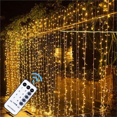 304 LED Curtain String Lights, 9.8 x 9.8 ft, 8 Modes Warm White