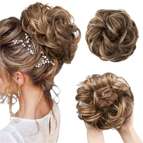 CJL HAIR 1 PCS Messy Bun Scrunchie - Brunette/Honey Blonde