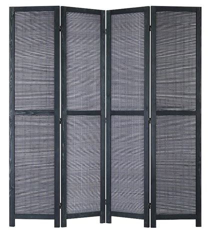 5 Foot Bamboo Woven 4 Panel Wood Room Divider with Dual-Action Hinges, Grey