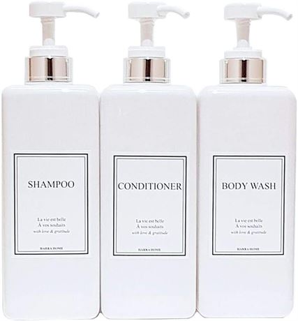 HARRA HOME Modern Gold Design Pump Bottle Set 27 oz - white and SIlver