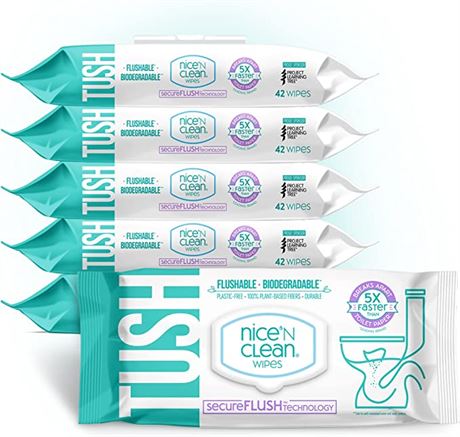 Nice 'N Clean SecureFlush Wipes, 42-Count, Pack of 6