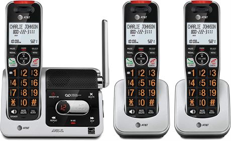 AT&T 3-Handset Cordless Phone for Home with Answering Machine