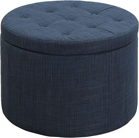 Round Storage Ottoman, 14.5x18 Navy Blue
