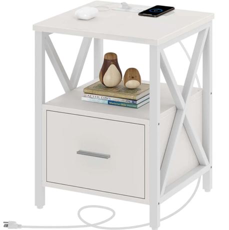 Rolanstar End Table with Wireless Charging Station, USB Port and Power Outlet