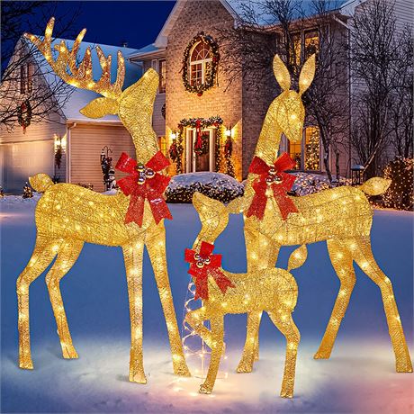 Super Large 3 Pieces Lighted Reindeer Christmas Decoration Family Set