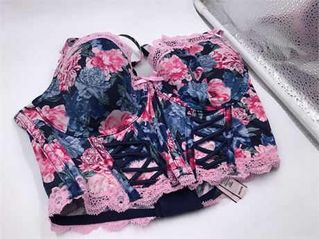 Victoria Secret Navy Blue w/Floral & Lace Bra - Wired - Push-Up - 34C