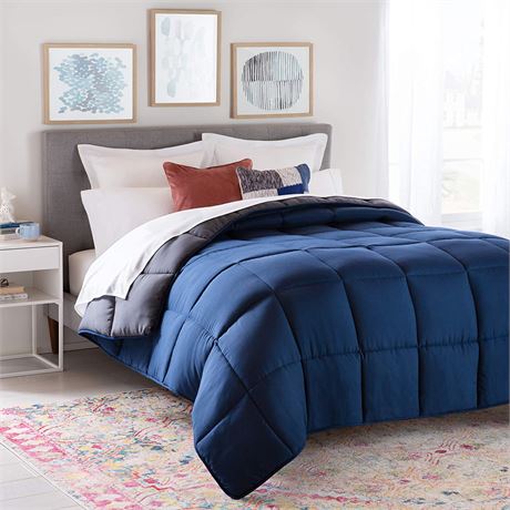 Linenspa Comforter Duvet Insert Full Navy/Graphite Full Size - Box Stitched
