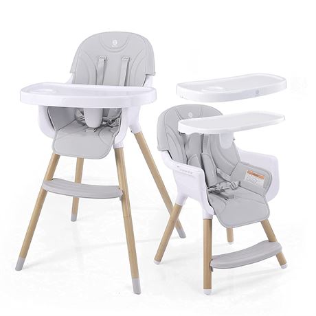 Baby High Chair, 3-in-1 Convertible ASTM Approved Infant Adjustable Dining Chair
