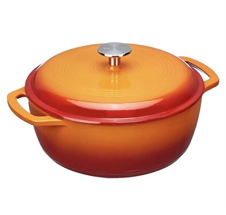 Amazon Basics Enameled Cast Iron Covered Dutch Oven, 6-Quart, Orange