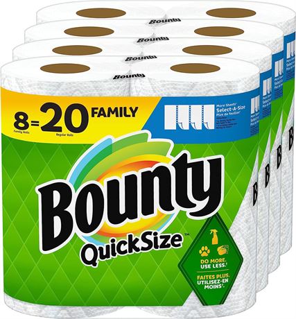 Bounty Quick Size Paper Towels, White, 8 Family Rolls