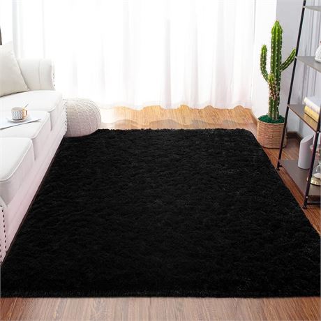 Junovo 3x5 Area Shag Rug, Black