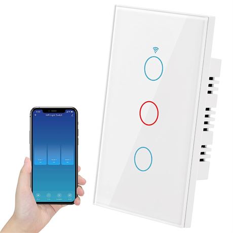 Smart Light Switch, No Neutral Wire Required, 2.4GHz WiFi Wall Touch Switch