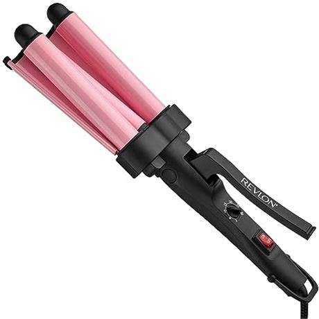 Revlon 3 Barrel Jumbo Hair Waver | Long-Lasting, Natural Looking Waves, (Pink)