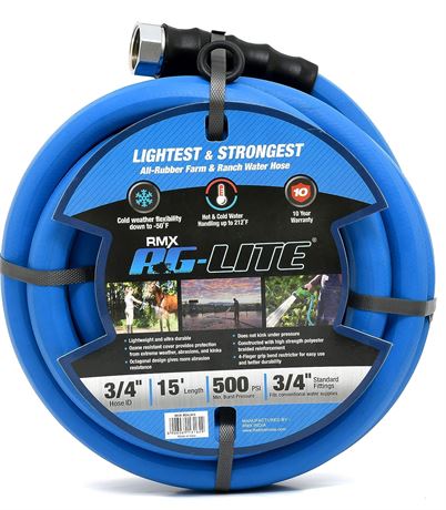 AG-LITE BSAL3415 3/4" x 15' Hot/Cold Water Rubber Garden Hose