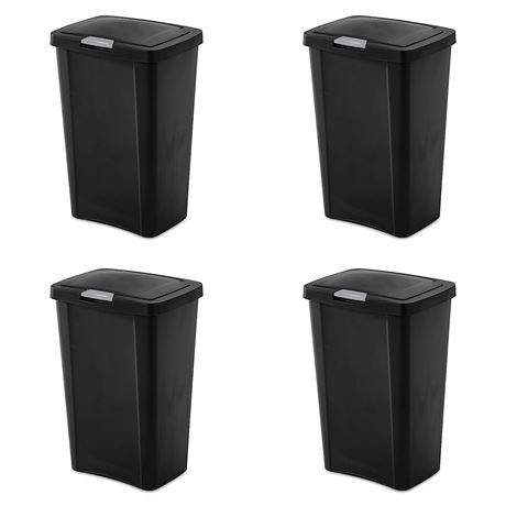 Sterilite 10459004 13 Gallon TouchTop Wastebasket w/ Titanium Latch, 4-Pack