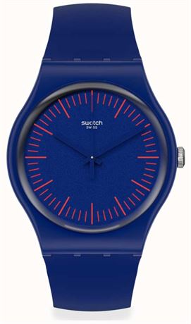 Swatch BLUENRED | Blue & Red Silicone Strap | Blue Dial | Red Markers