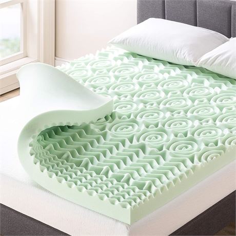 Mellow 4" 5-Zone Memory Foam Mattress Topper, Calming Green Tea Infusion, Twin