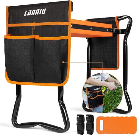 LANNIU Garden Kneeler Seat, Foldable Garden Stool, Heavy Duty