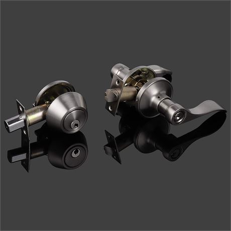 Exterior Entry Lever and Single Cylinder Deadbolt Combo, 5 Set, Satin Nickel