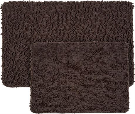 Bedford Home 2 Piece Memory Foam Shag Bath Mat - Chocolate