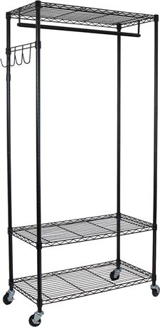 Heavy Duty Rolling Garment Rack, Adjustable Shelves and Hook,Black