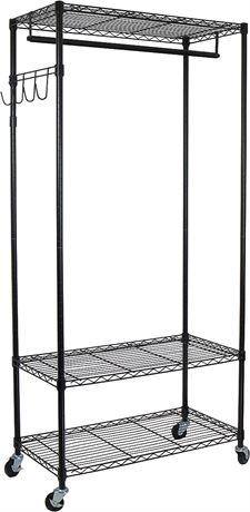 Oceanstar Heavy Duty Rolling Storage Garment Rack Adjustable Shelves Black